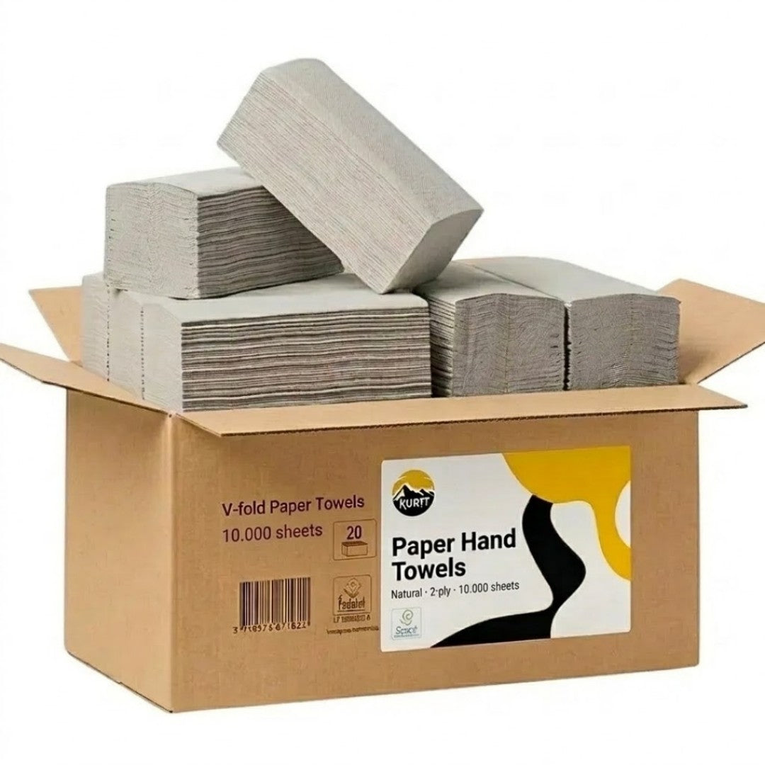 KURTT Papieren Handdoekjes Z-vouw 10.000 stuks | 2-laags Naturel| 22x23cm Cellulose Interfold Handdoekpapier Dispenser