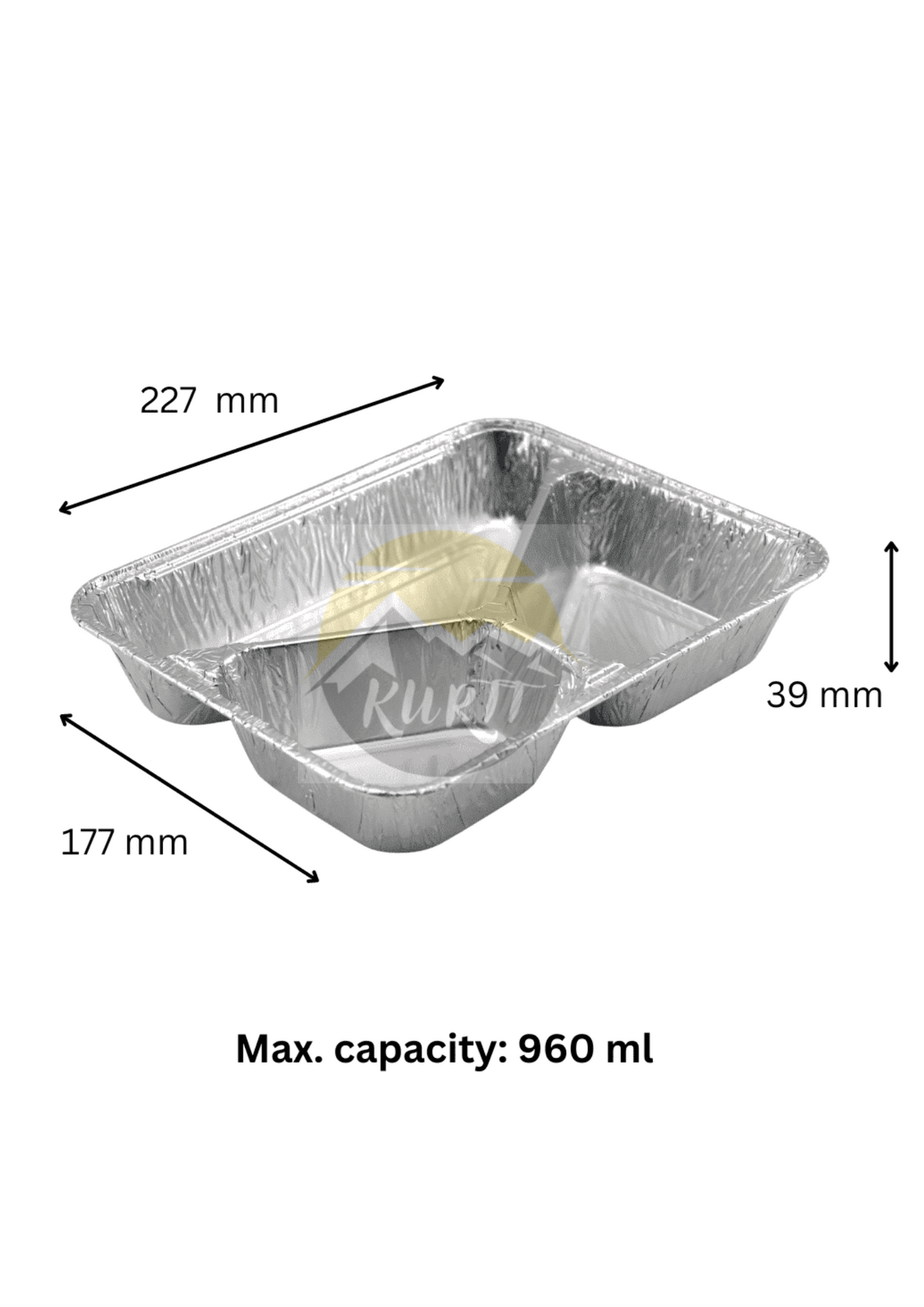 Plateaux en aluminium 960g 3 divisés avec des couvercles en aluminium - 100 pièces
