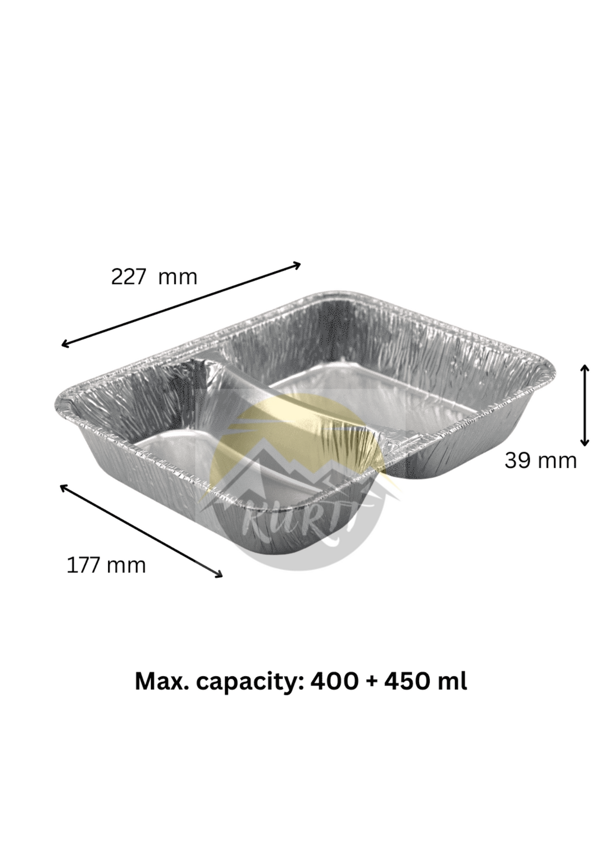 Plateaux en aluminium 1020L 2 - Divisé avec des couvercles en aluminium - 100 pièces