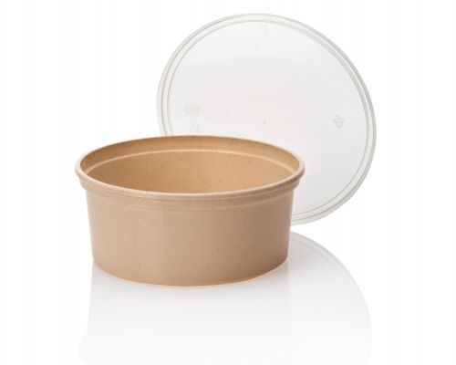 Bols à micro-ondes avec des couvercles beige 350 ml à rond - 50 pièces