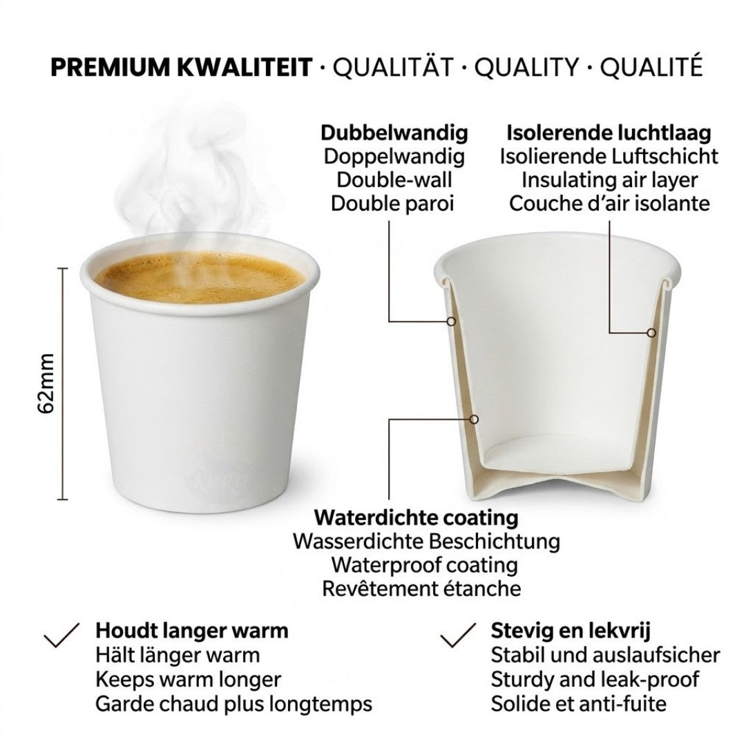 Espressobekers 120ml (4 oz) Wit - 100 stuks | Lekvrij incl. SUP
