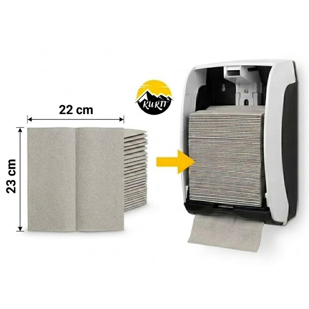 KURTT Papieren Handdoekjes Z-vouw 10.000 stuks | 2-laags Naturel| 22x23cm Cellulose Interfold Handdoekpapier Dispenser