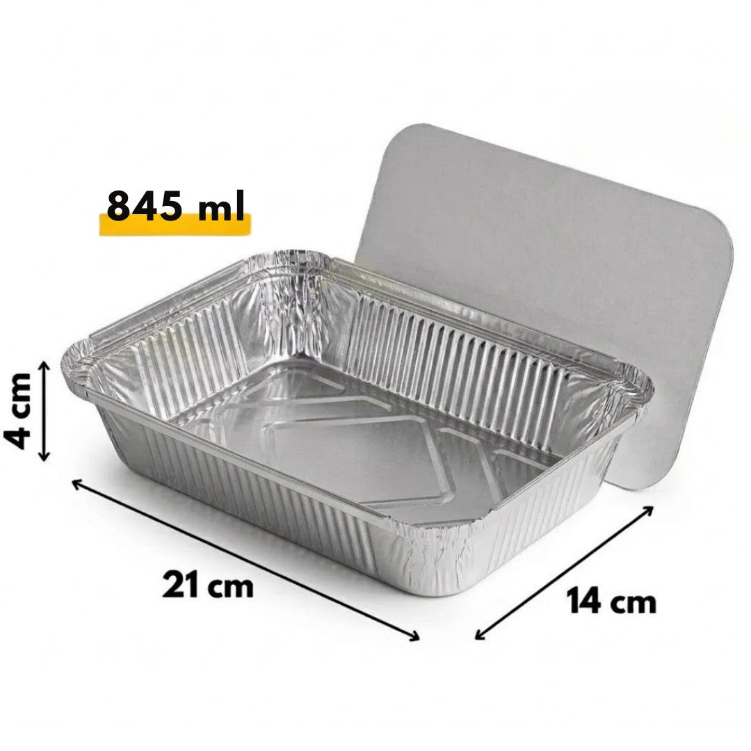 Aluminium Bakjes met Deksel 100 Stuks - (845L) Aluminium Ovenschalen wegwerp
