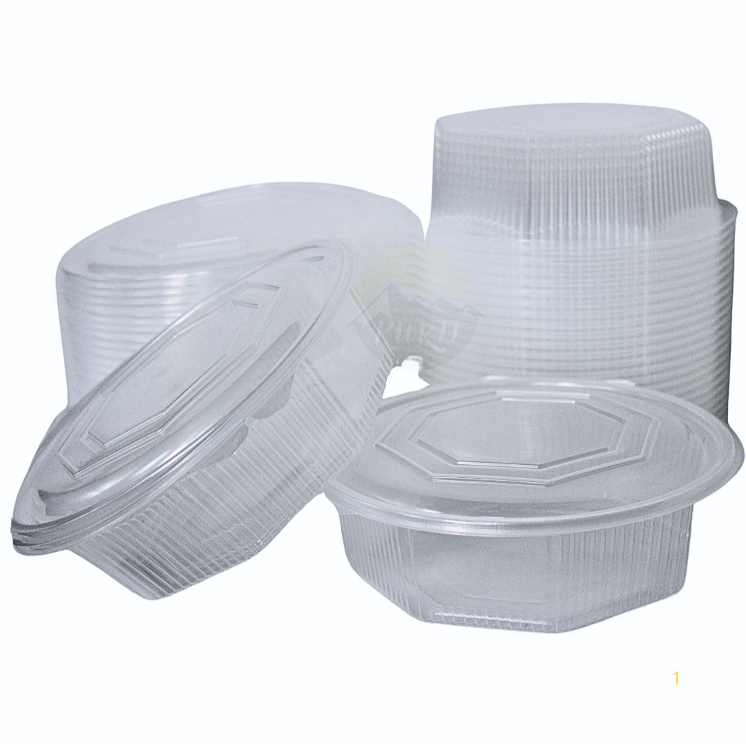 25x Stevig plastic saladebakjes met vast deksel, 8-hoekig 2000ml - vershoudbakjes PP