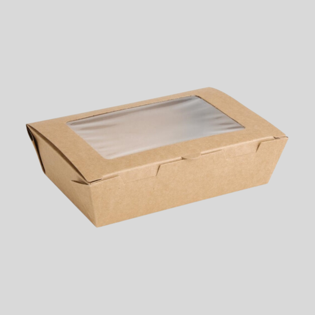 Catering boxes size L KRAFT with PLA window - 100 pieces