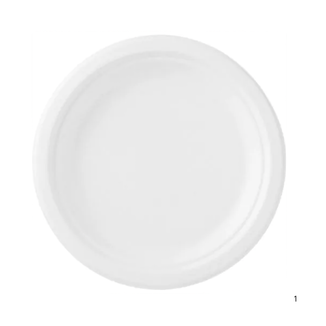 Assiette en bagasse de canne à sucre 22 cm blanc - Assiette plate compostable durable - 100 pièces