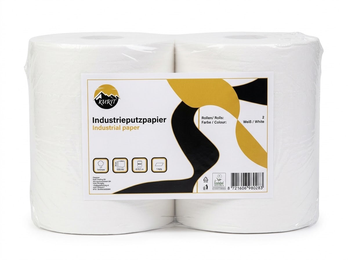 Industriepapier cellulose 24cm wit 1-laags – 2 rollen x 1000 meter