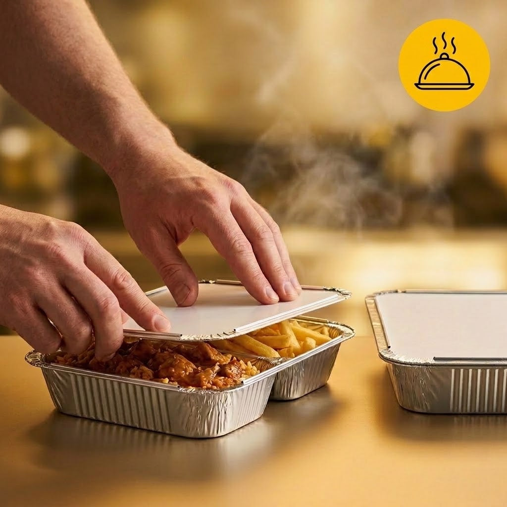 Aluminium Bakjes 2-Vaks met Deksel 100 Stuks – Menuschaal Take Away, Catering