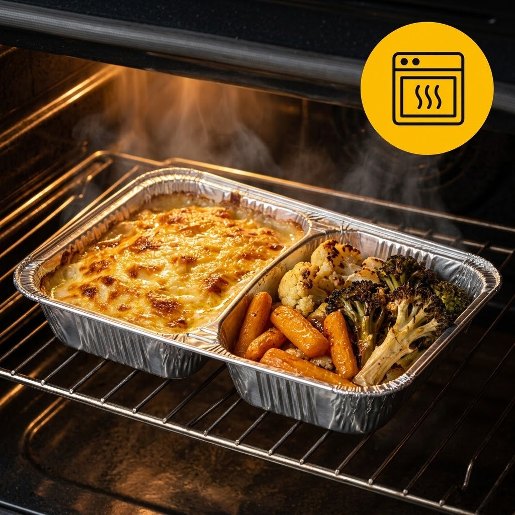 Aluminium Bakjes 2-Vaks met Deksel 100 Stuks – Menuschaal Take Away, Catering