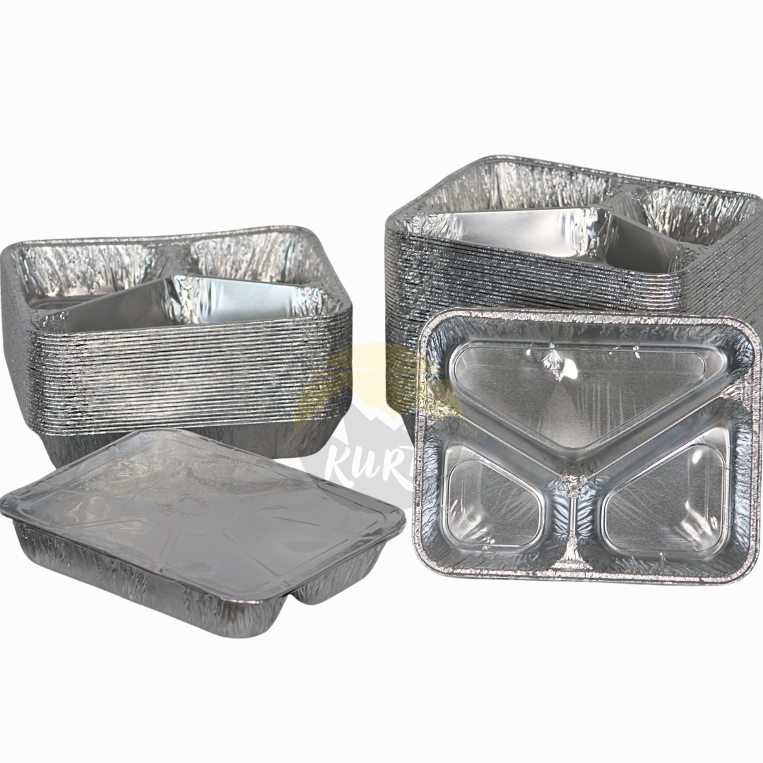 Plateaux en aluminium 960g 3 divisés avec des couvercles en aluminium - 100 pièces
