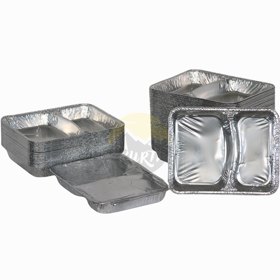 Plateaux en aluminium 1020L 2 - Divisé avec des couvercles en aluminium - 100 pièces