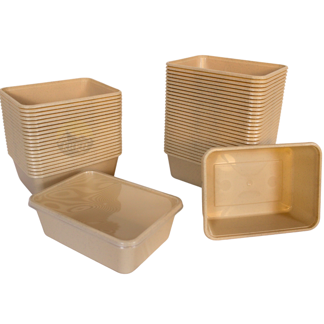 Plateaux à micro-ondes avec couvercles beige 1000 ml - 100 pièces