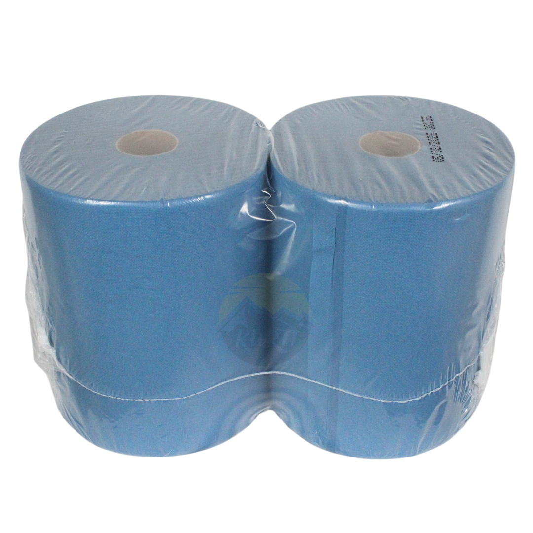 2x rouleaux industriels bleus premium, 1000 feuilles par rouleau, 380 m, 37x36 cm, serviettes en papier perforées à 2 couches