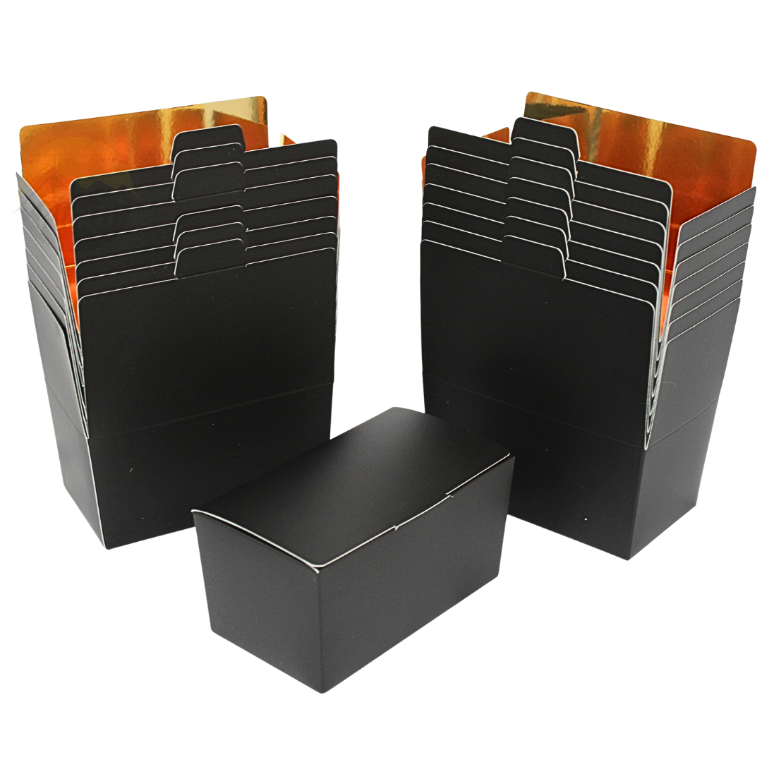 Ballotin bonbondoos 500 gram glanzend zwart – 50 stuks | Binnenzijde goudfolie, 13x7,5x7 cm