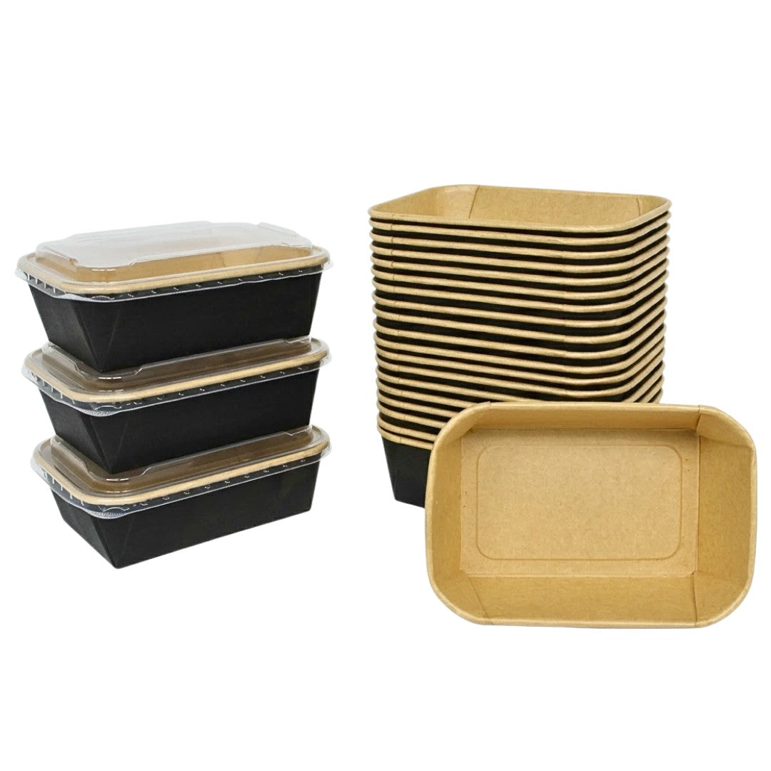 50x Kraft magnetronbakjes met deksel (900ml) - meal prep bakje - vershoudbakjes - salade bakjes