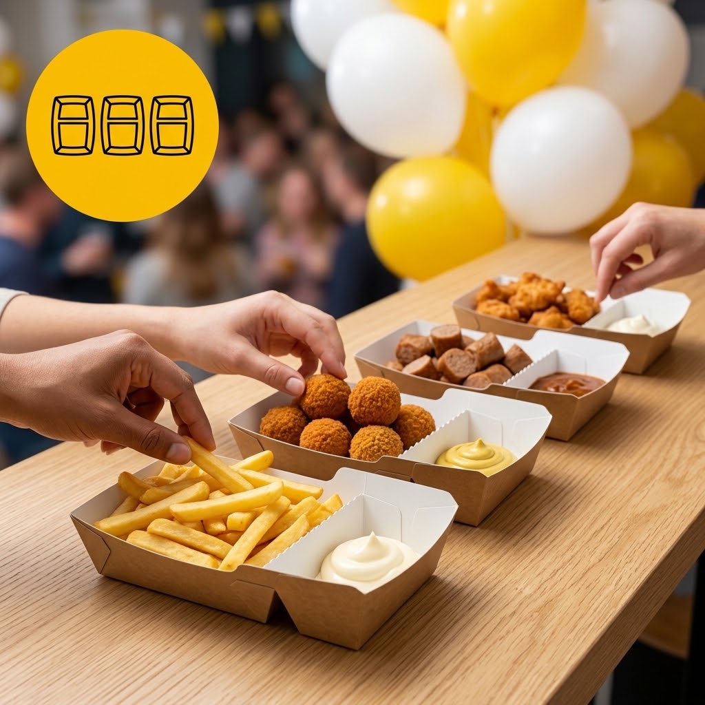 Frietbakjes met Sausvak, Snackbakje A23 (A7+1) Karton Kraft/Wit – 142 × 65 × 35 mm