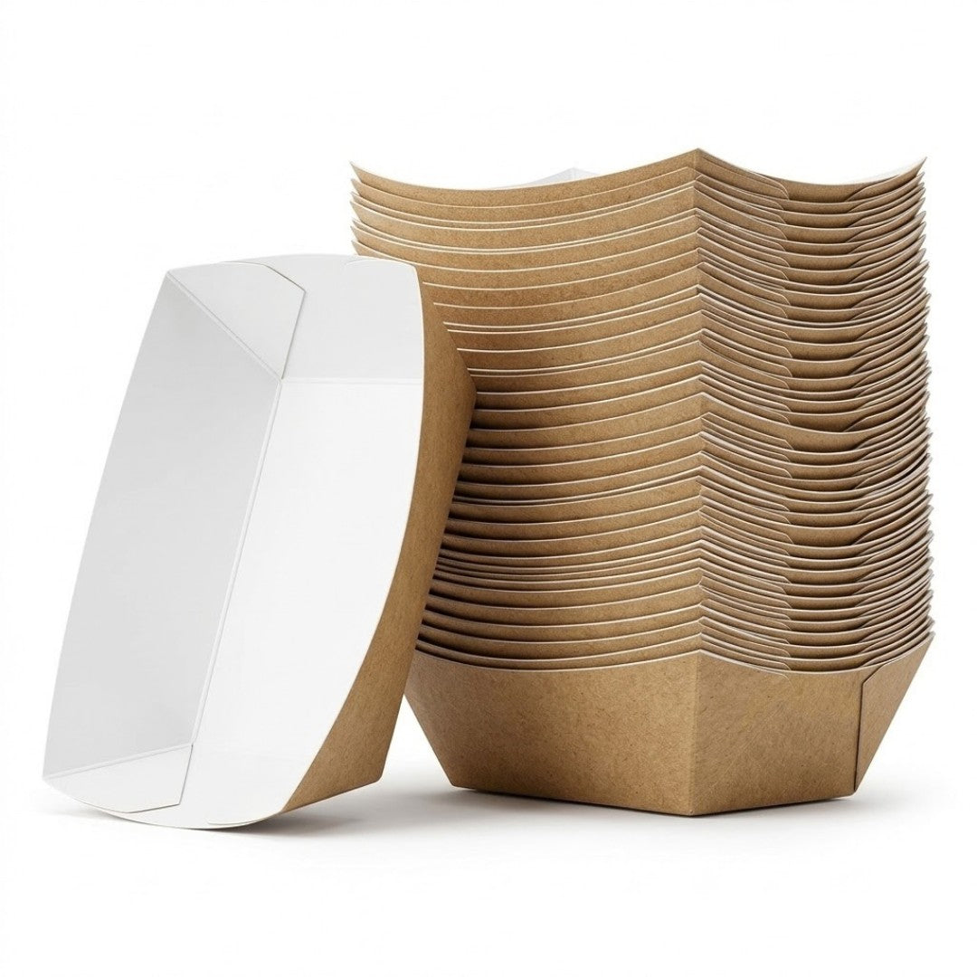 Frietbakjes A13 Karton Kraft/Wit – 130 × 78 × 43 mm | Snackbakje Groot
