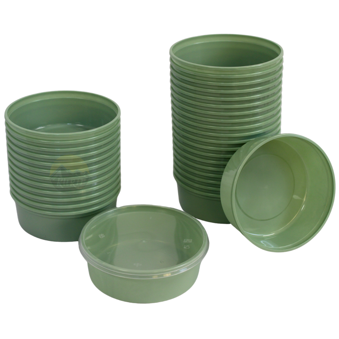 Bols à micro-ondes avec couvercles verts 250 ml ronde - 100 pièces
