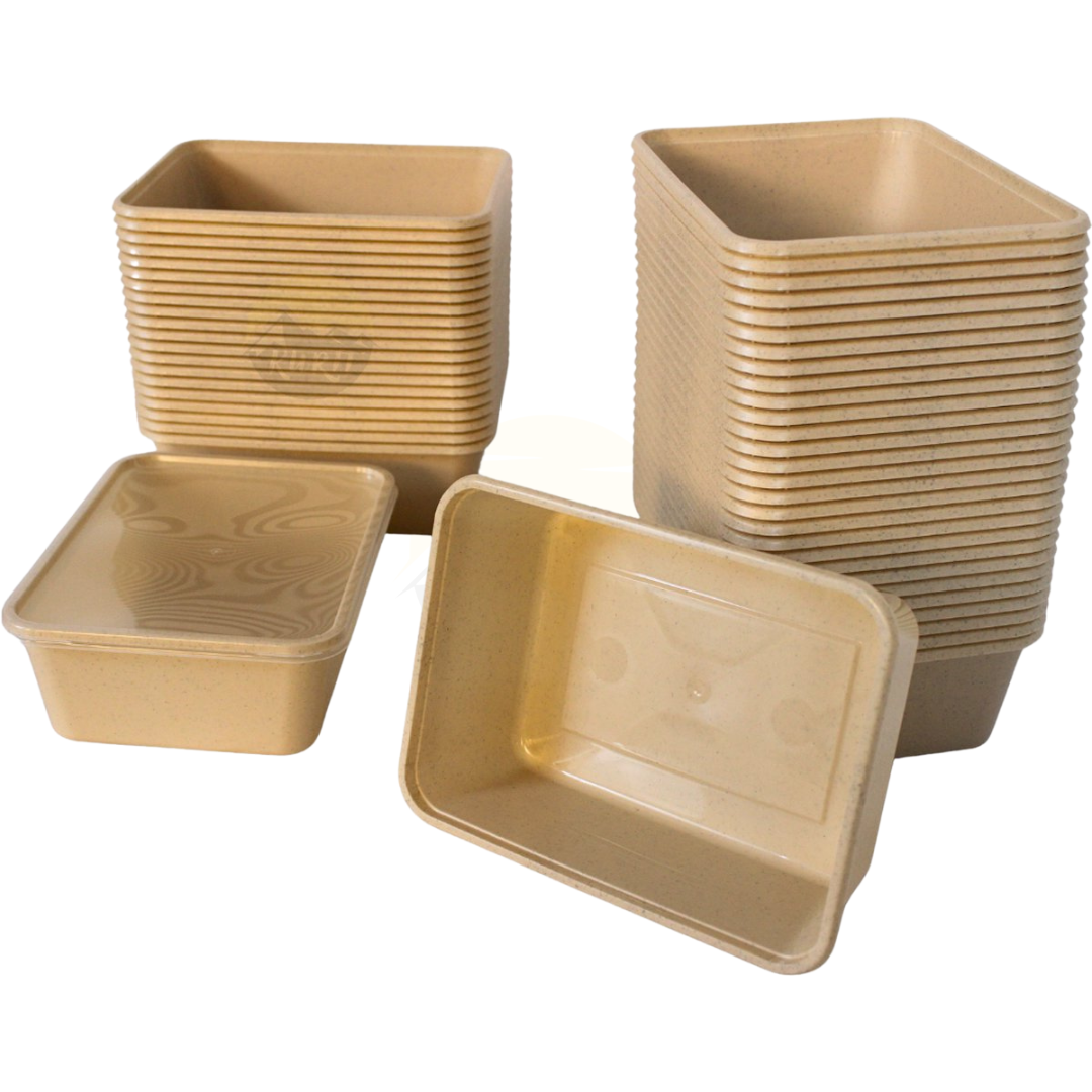 Plateaux à micro-ondes avec couvercles beige 750 ml - 50 pièces