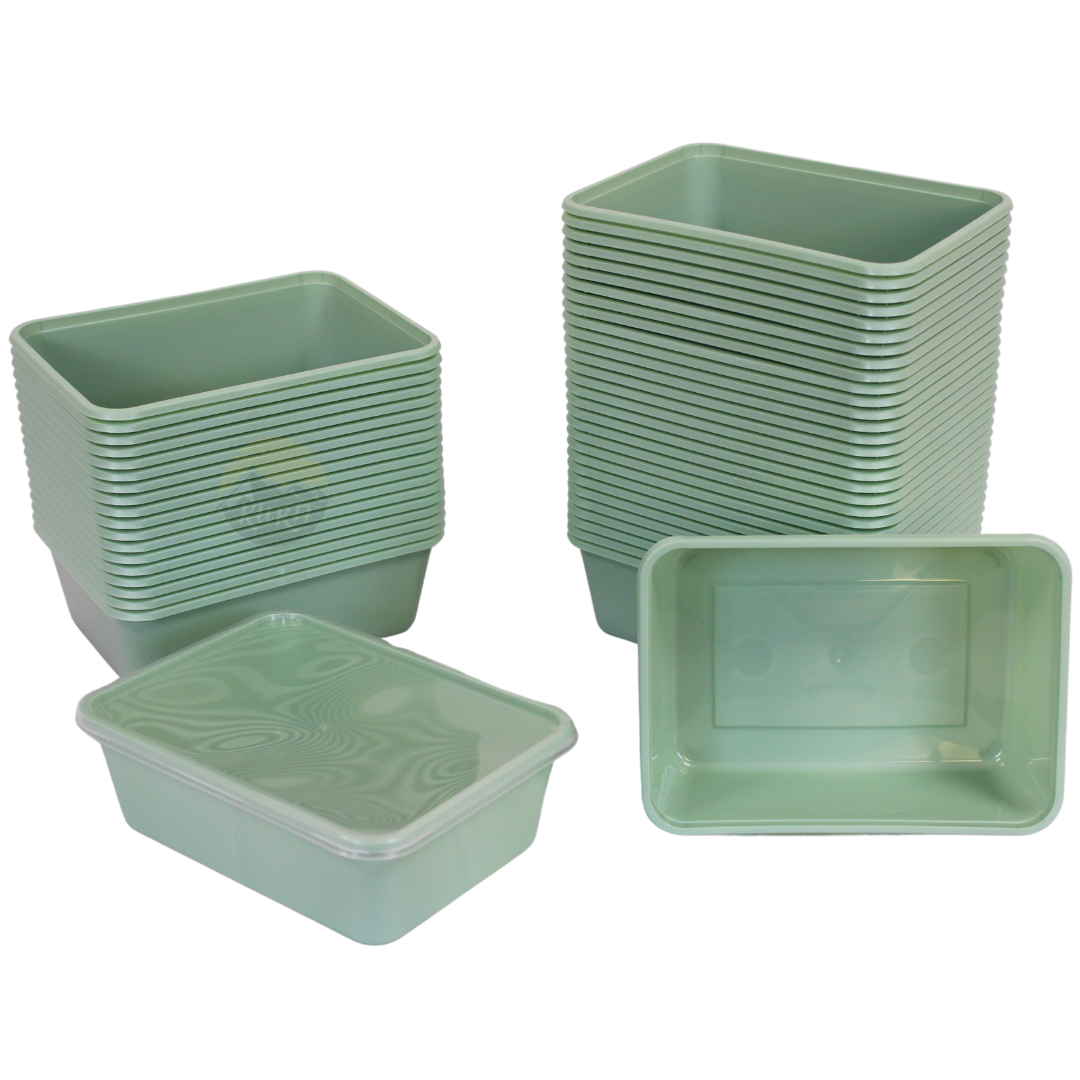 Bols à micro-ondes avec couvercles verts 1000 ml - 100 pièces