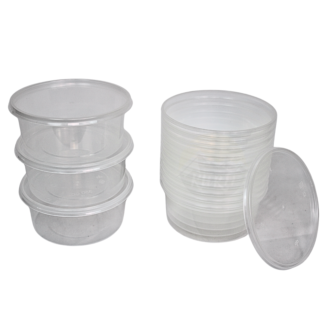 Plateaux à micro-ondes avec couvercles transparents 350 ml à rond - 50 pièces