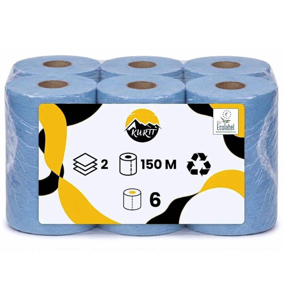 Poetsrollen Midi Blauw 2-laags 150M – 6 rollen per doos