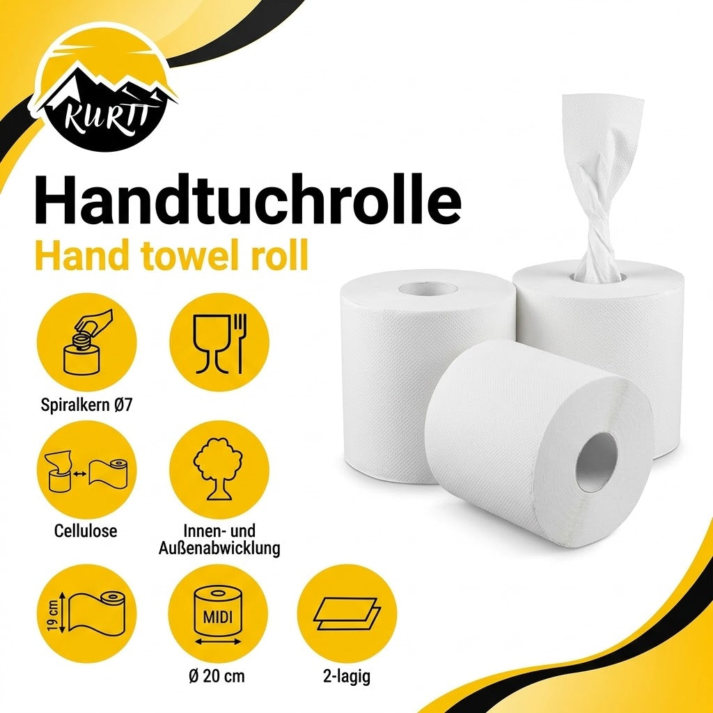 Witte midi poetsrollen van gerecycled papier, 6 rollen van 300 meter