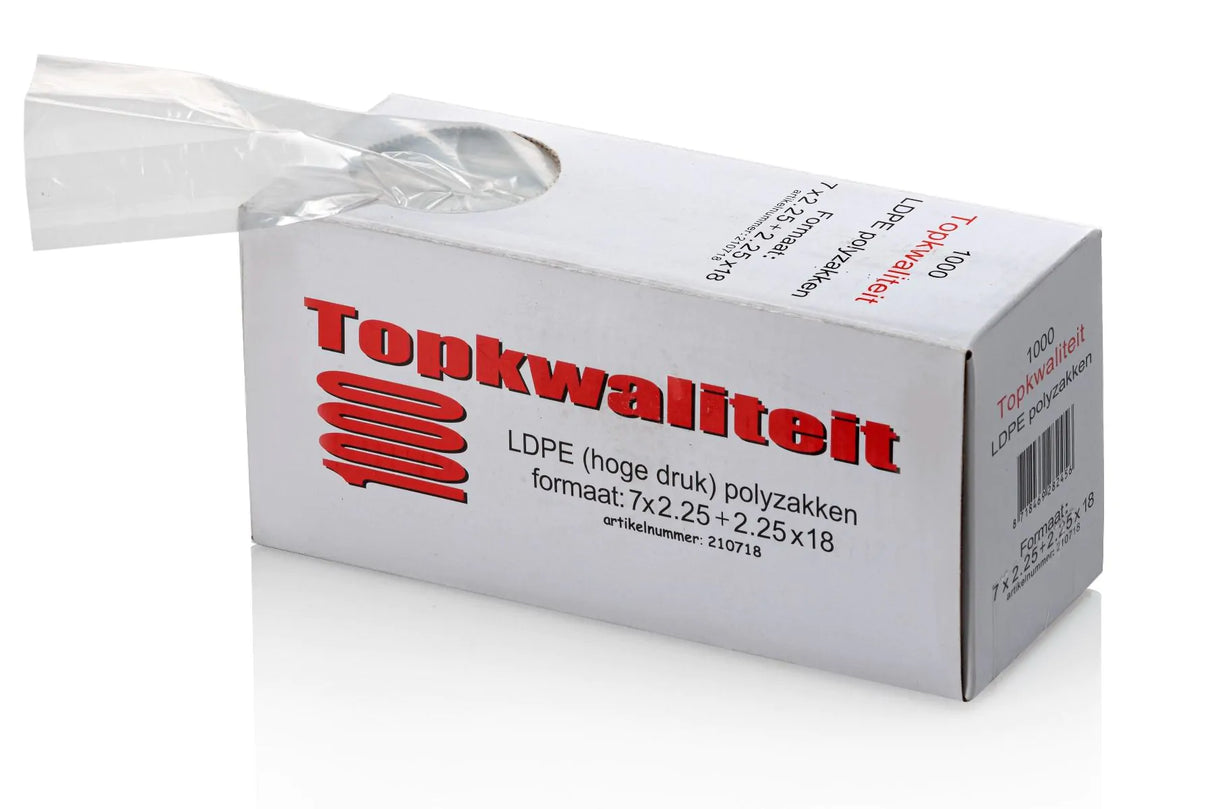 1000x LDPE Polyzakjes - A kwaliteit bewaarzakjes 7+2x2x25x18cm, transparant, sterk, voedselveilig, ideaal voor diepvries, horeca, en retail
