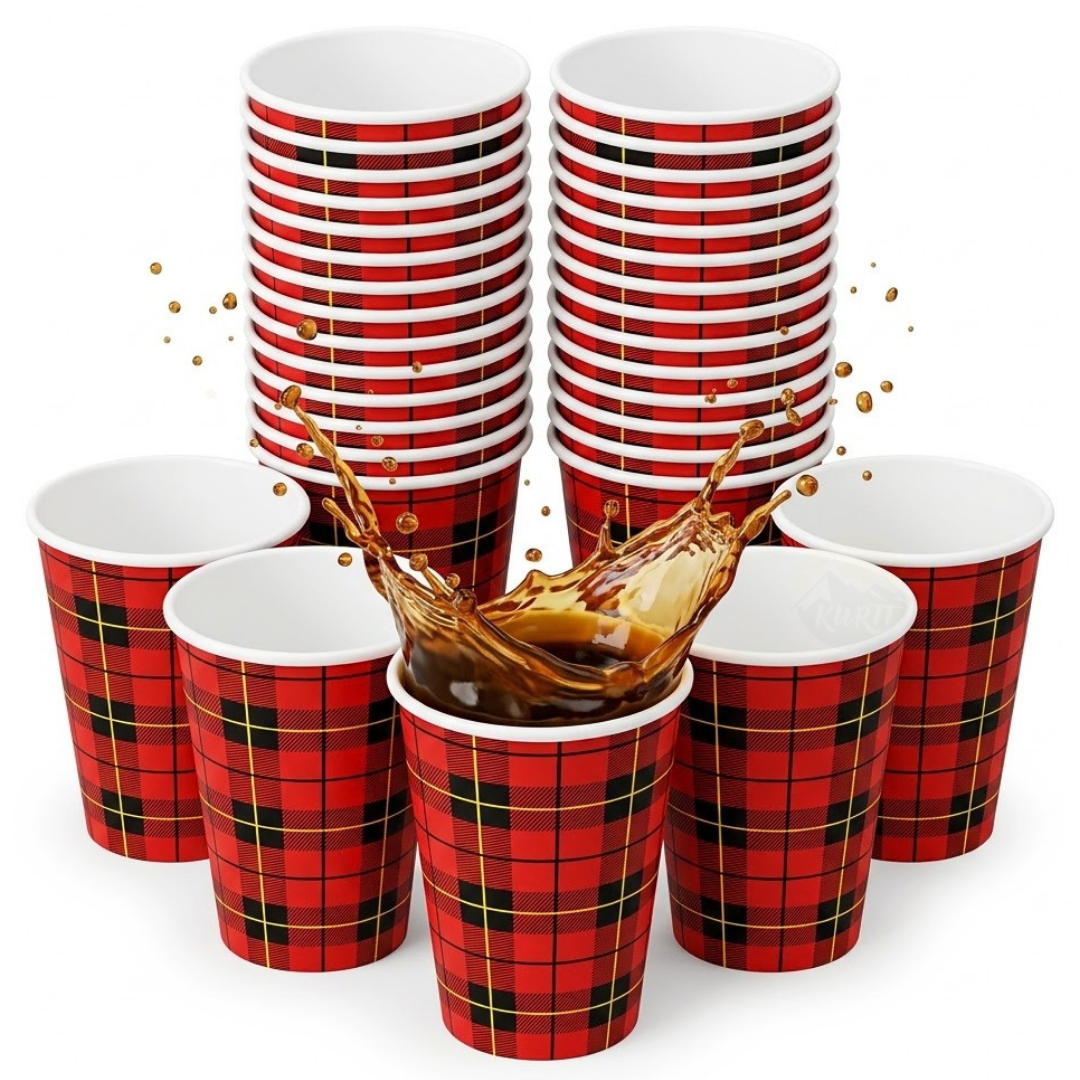 Koffiebekers To Go 180ml karton Schotse ruit – 1000 stuks extra stevig