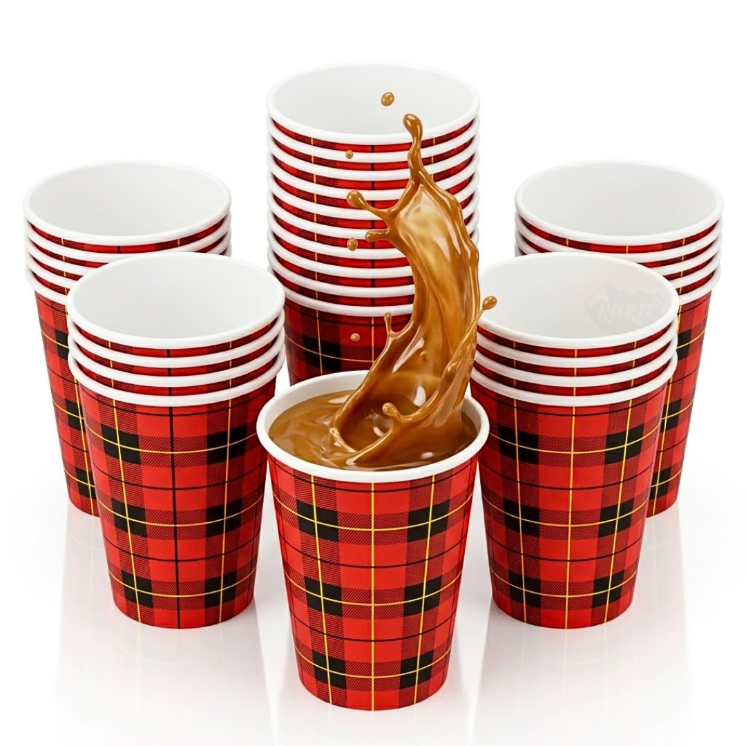 2500x Koffiebekers Schotse Ruit (Scotty) 180ml - Kartonnen Wegwerpbekers - inclusief sup