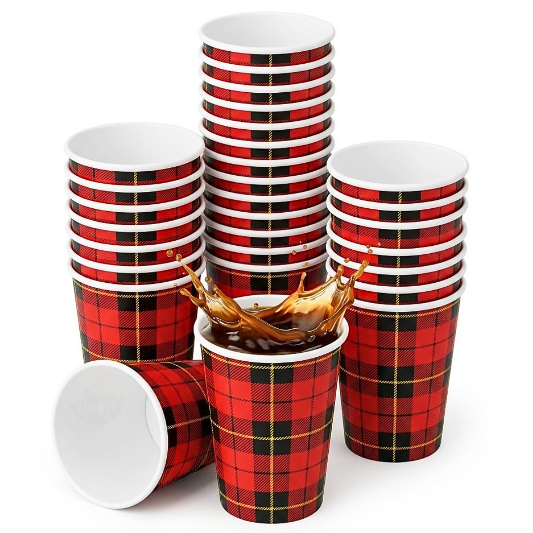 Koffiebekers to go - karton 'schotse ruit' inclusief sup - 2500x 7.5oz/180ml