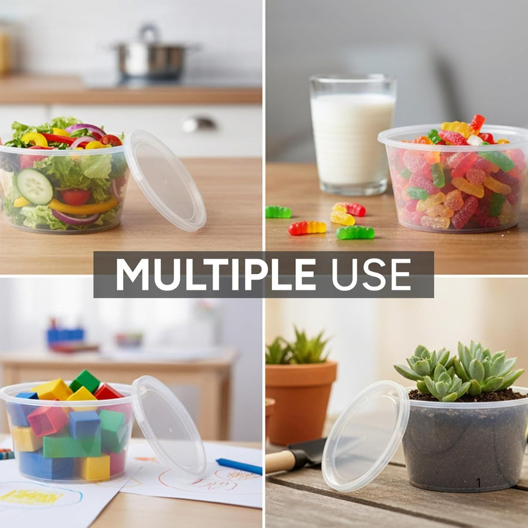 100x Récipients pour micro-ondes avec couvercles Pots en plastique de 500 ml - Récipients alimentaires adaptés aux plats à emporter. Réutilisable et sans BPA