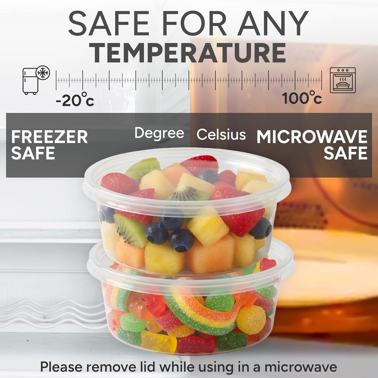 Microwave containers with lids Transparent 250ML ROUND - 50 pieces
