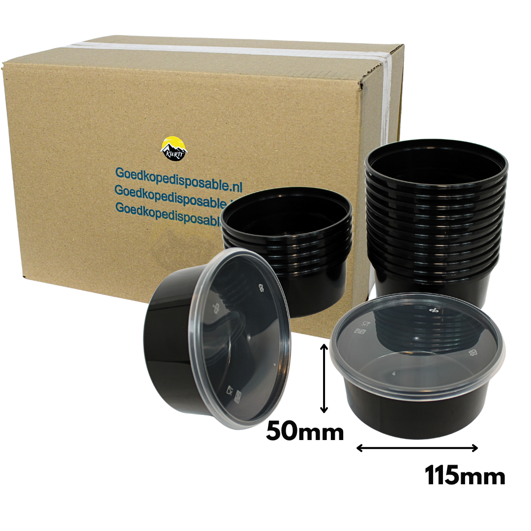 Lot de 50 boîtes en plastique avec couvercles (350 ml), compatibles micro-ondes et idéales pour la vente à emporter. Réutilisables et sans BPA.