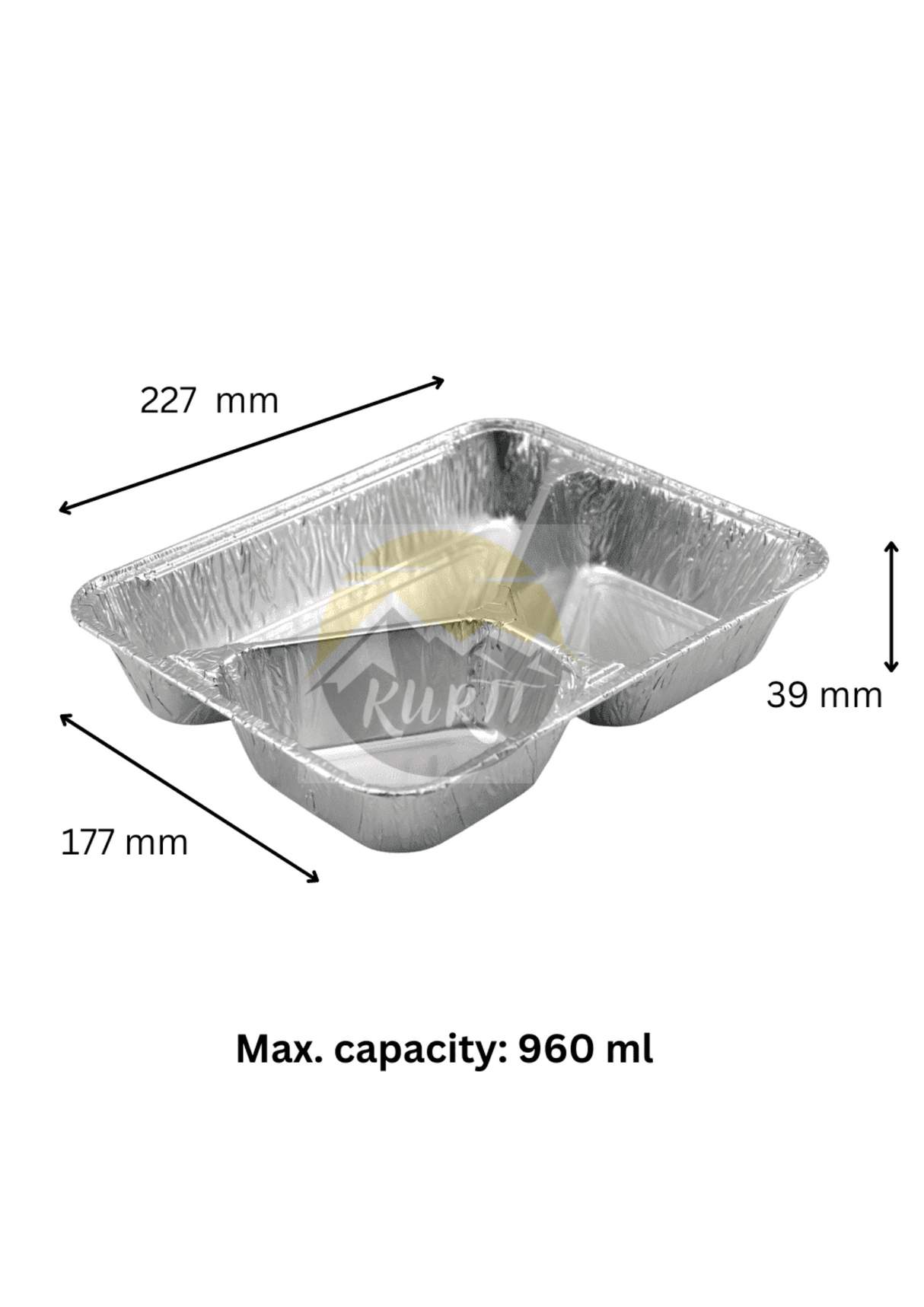 Aluminum containers 960G 3-divided with aluminum lids - 100 pieces