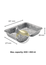 Aluminum containers 1020L 2-divided with aluminum lids - 100 pieces