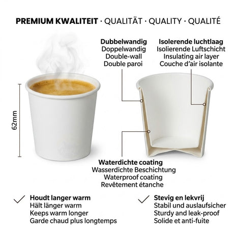 Espressobekers 120ml (4 oz) Wit - 100 stuks | Lekvrij incl. SUP