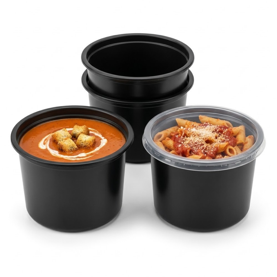 Ronde PP Potjes, Zwart Ø 115 mm – 350 of 500 ml – per 50, 100 of 500 stuks