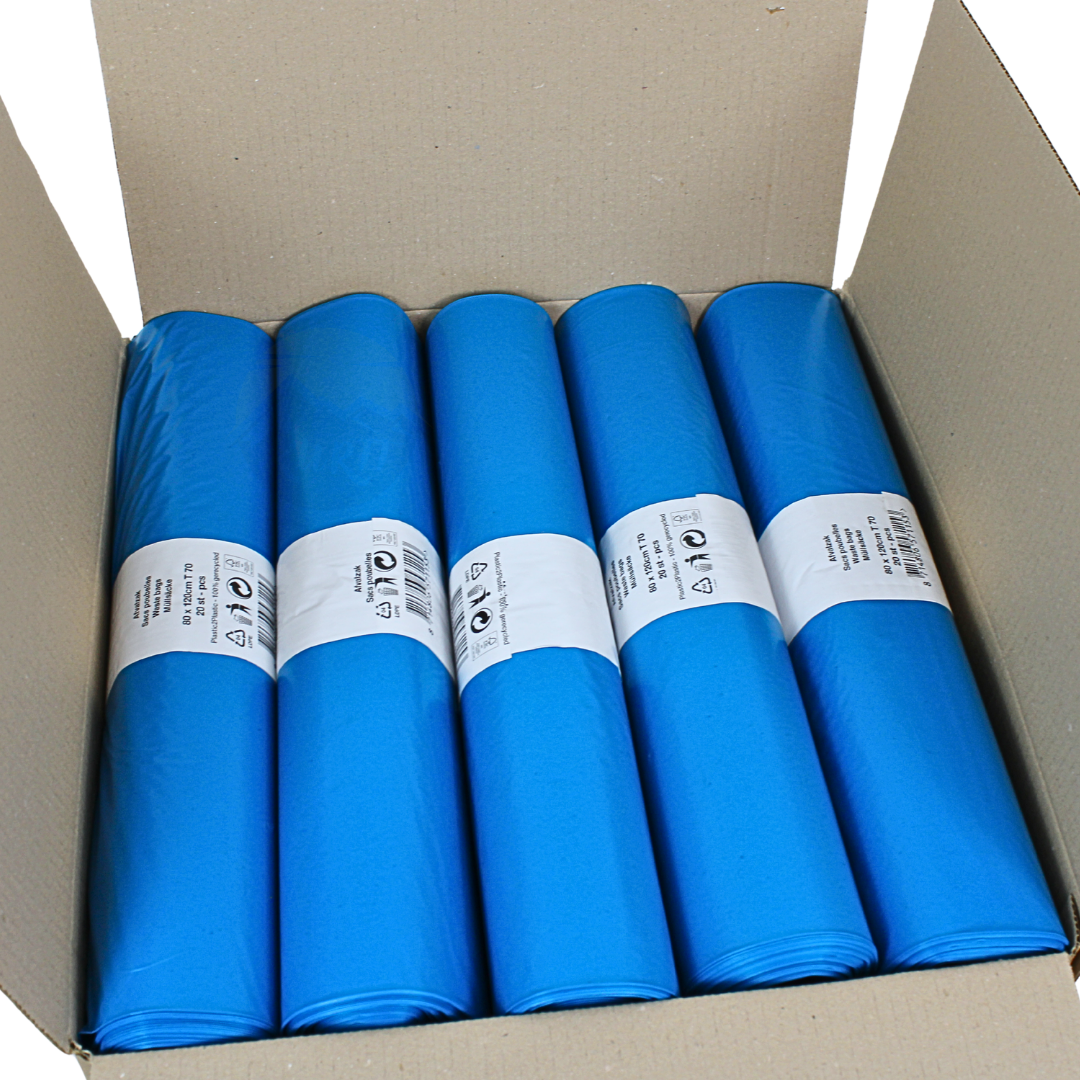 LDPE Afvalzakken 80 x 120cm (160L) T 70 blauw rol - 200 stuks