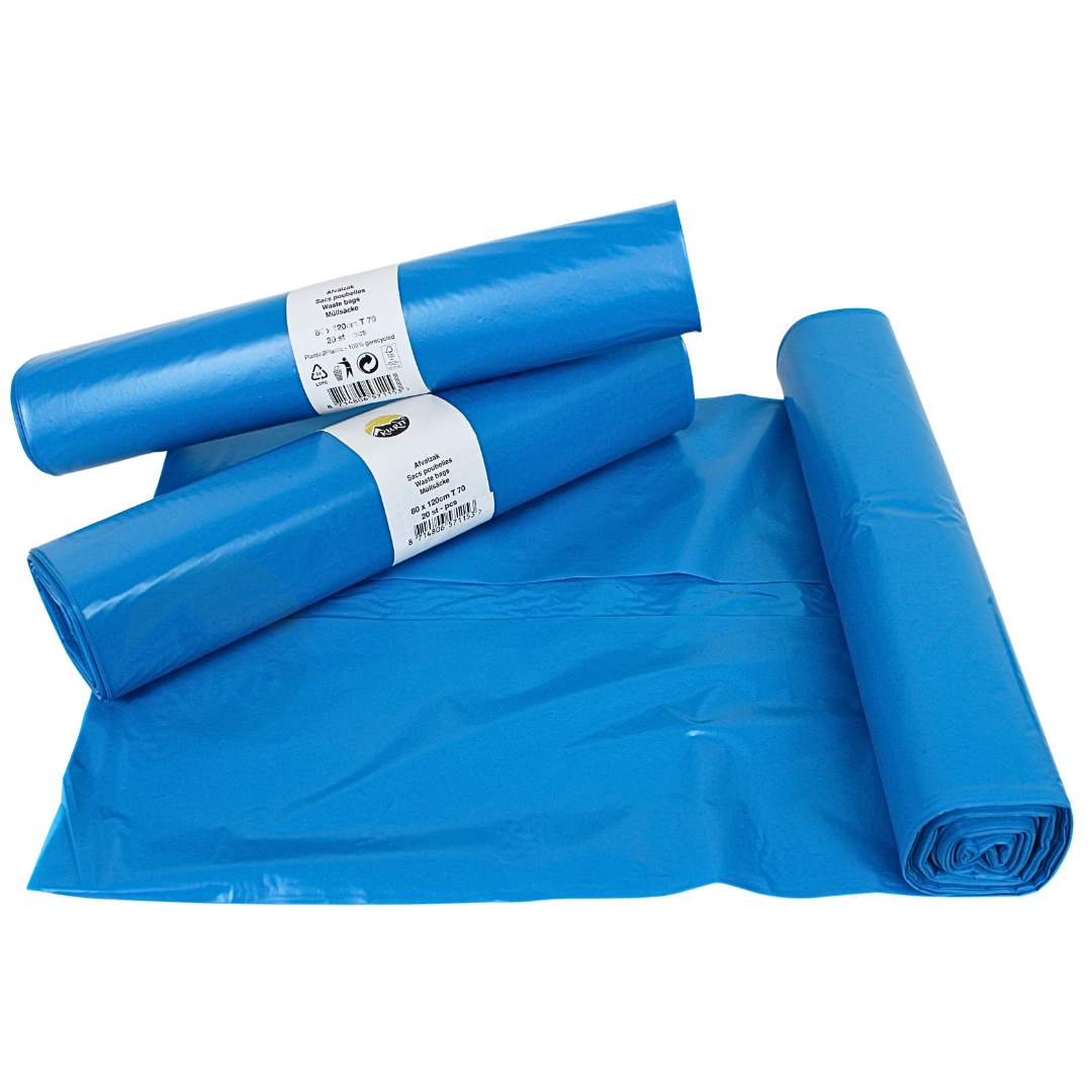 LDPE Afvalzakken 80 x 120cm (160L) T 70 blauw rol - 200 stuks