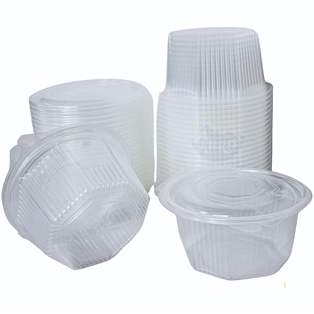 25x Stevig plastic saladebakjes met vast deksel,  8-hoekig 1000ml - vershoudbakjes PP