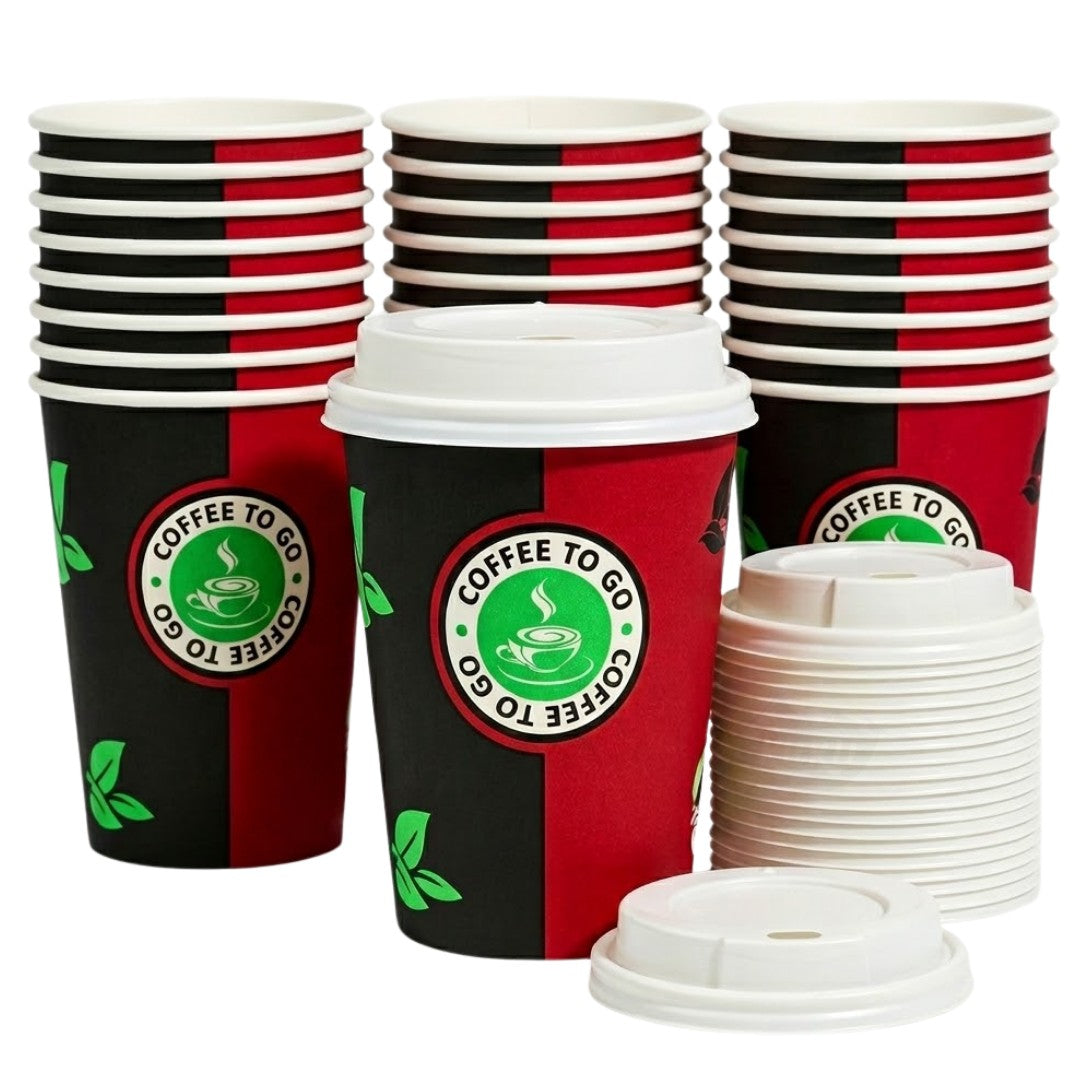 Kartonnen 8 oz koffiebeker in rood en zwart