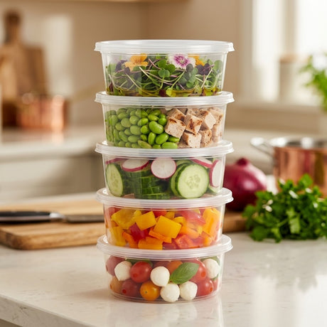 Plastic potjes 350ml rond transparant met deksel – 50 stuks | BPA-vrij