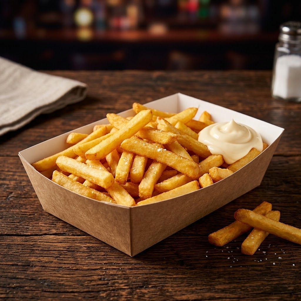 Frietbakjes Extra Groot A50 Karton Kraft/Wit – 167 × 100 × 53 mm