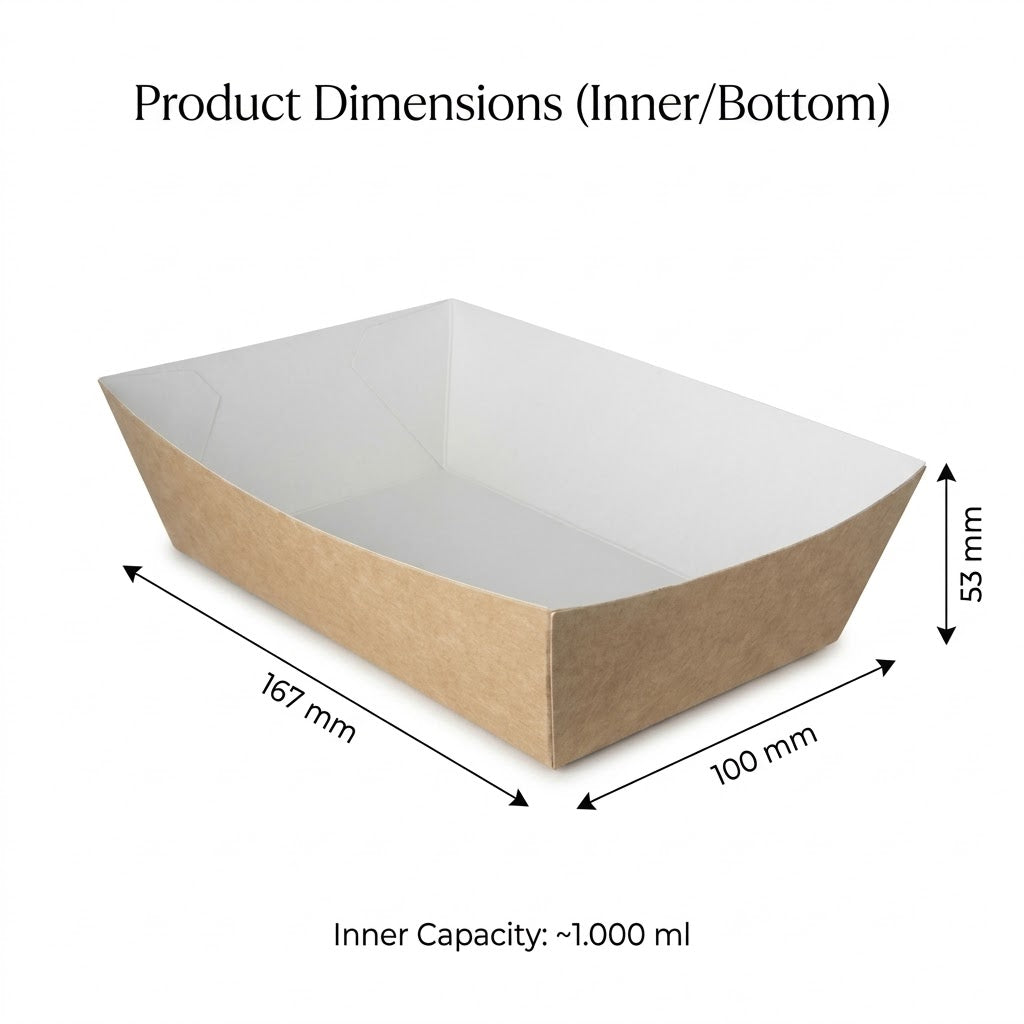 Frietbakjes Extra Groot A50 Karton Kraft/Wit – 167 × 100 × 53 mm