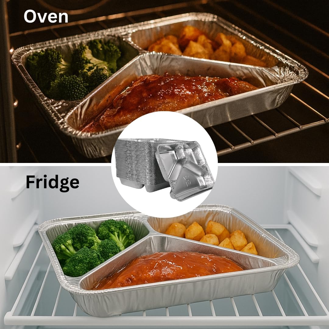 Aluminum containers 960G 3-divided with aluminum lids - 100 pieces