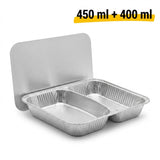 Aluminium Bakjes 2-Vaks met Deksel 100 Stuks – Menuschaal Take Away, Catering