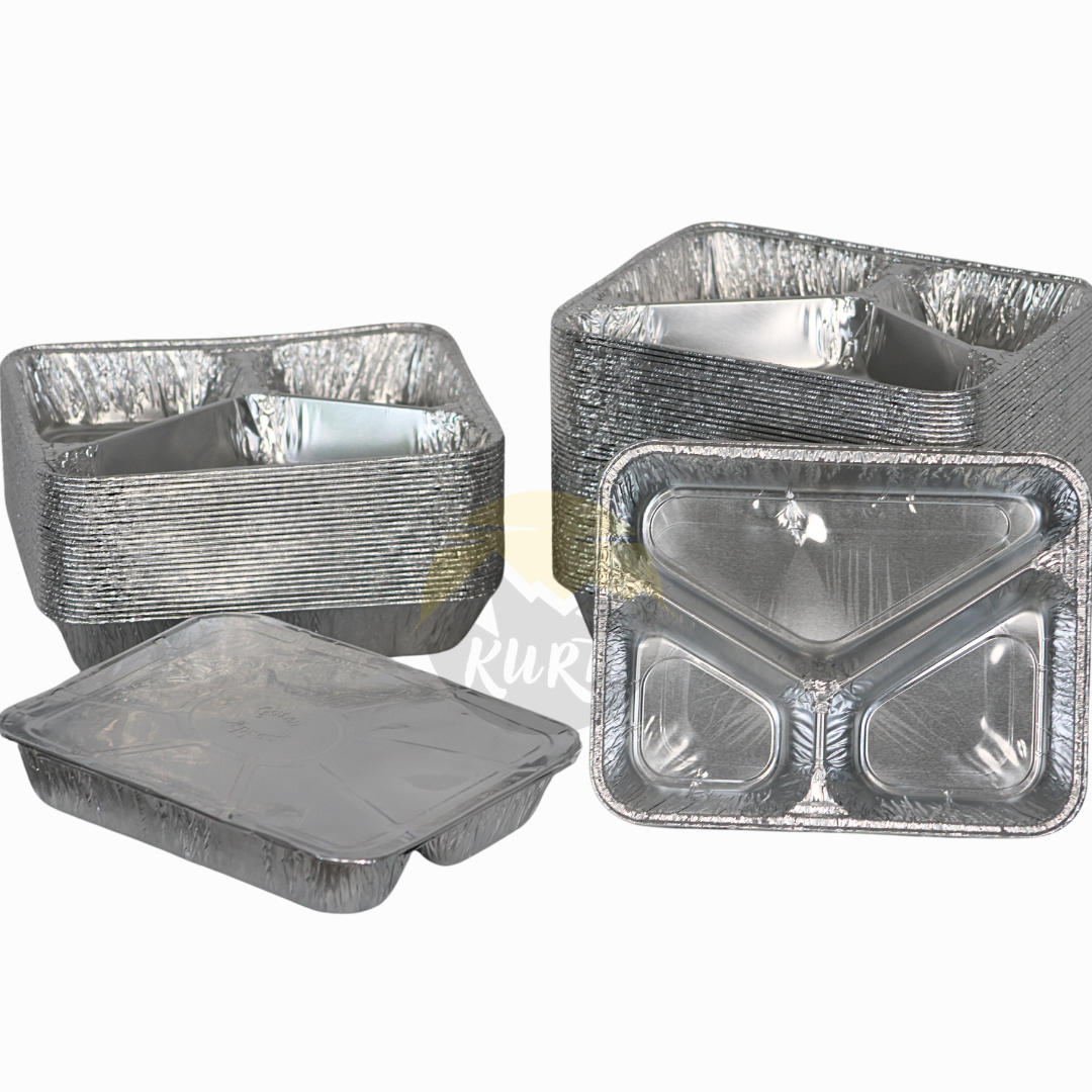 Aluminiumbakjes 960G 3-verdeeld met aluminium deksels - 100 stuks