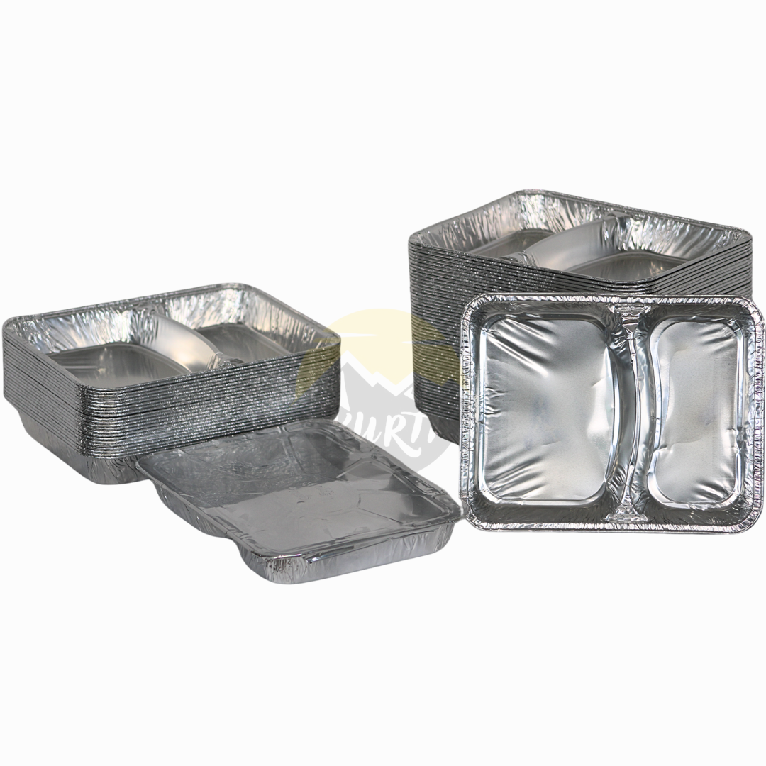 Aluminum containers 1020L 2-divided with aluminum lids - 100 pieces