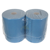 2x blauw premium industrierollen, 1000 vellen per rol, 380M, 37x36 cm, 2-laags geperforeerde papieren handdoeken